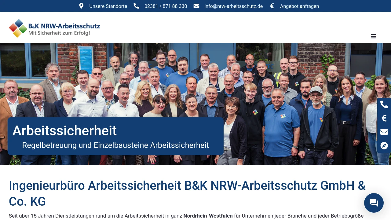 Screenshot of NRW-Arbeitsschutz website