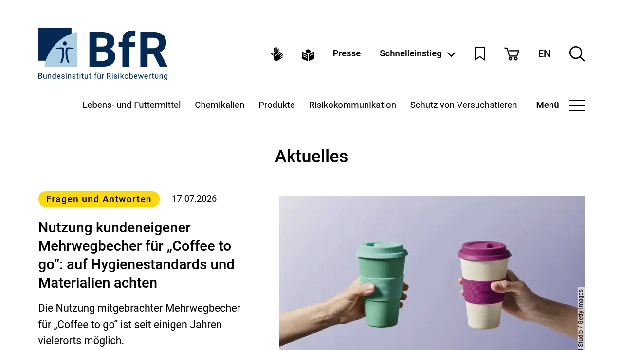 Screenshot of BfR website