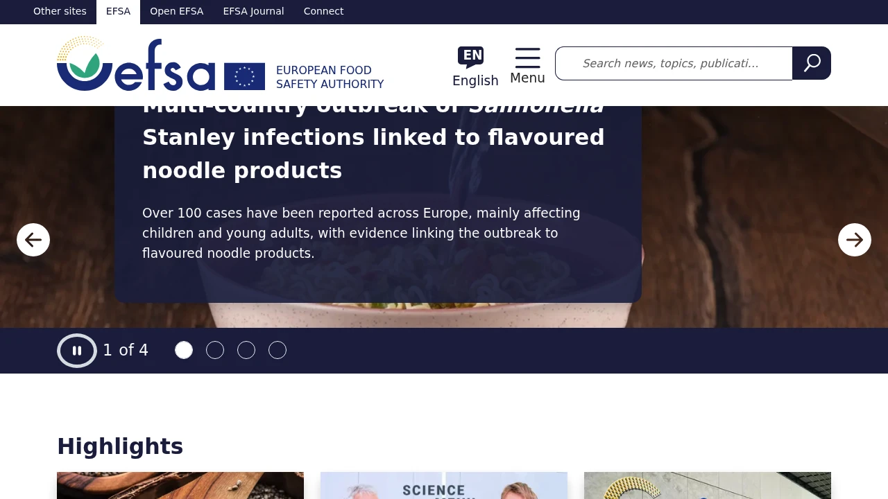 Screenshot of EFSA website
