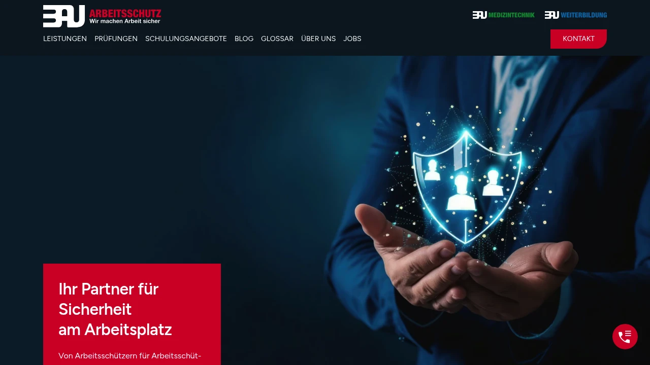 Screenshot of BAU Arbeitsschutz website