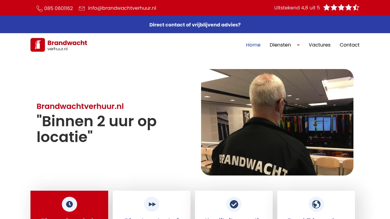 Screenshot of Brandwachtverhuur.nl website