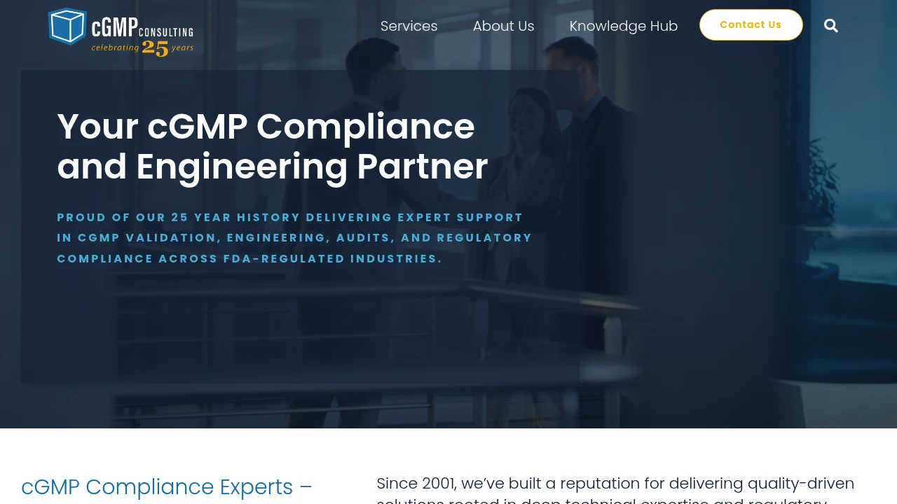 Screenshot of cGMP Consulting website